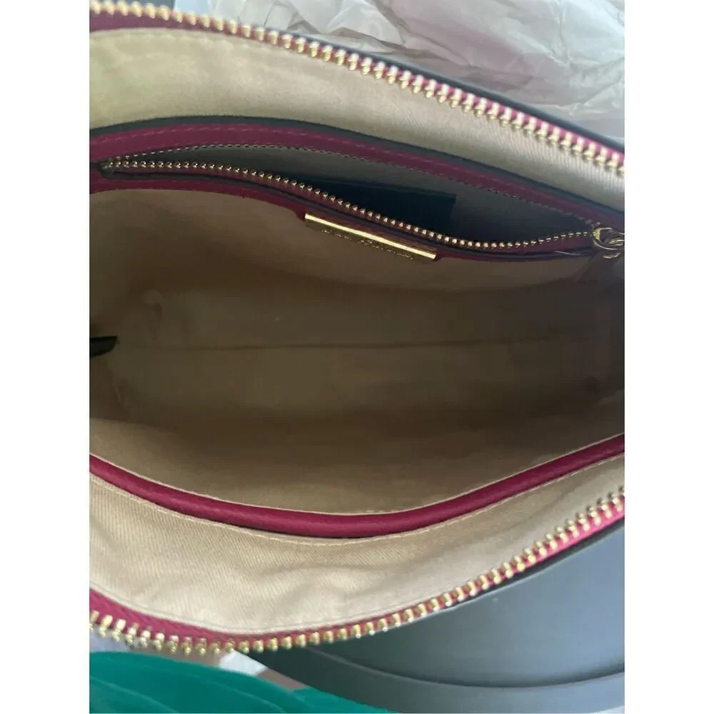 NWT Sam Edelman Chevron Suede Leather Patchwork Fringe Clutch Red/ Brown - Picture 8 of 15